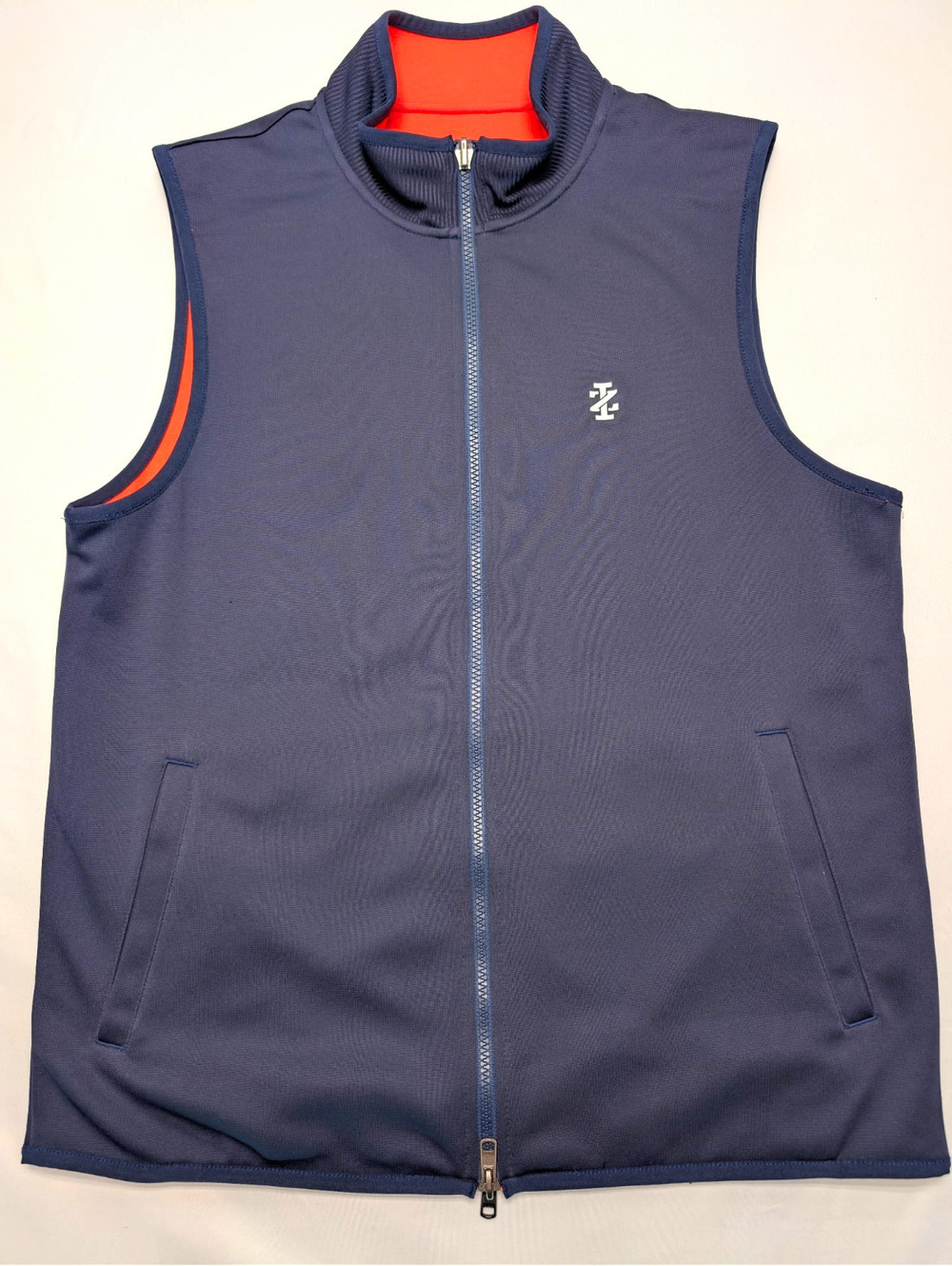 IZOD Golf Reversible Hydrashield Full-Zip Vest Orange/Navy Pockets Size M